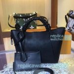 Grade Replica L---V Hina Black Genuine Leather Women's Bucket  Handbag